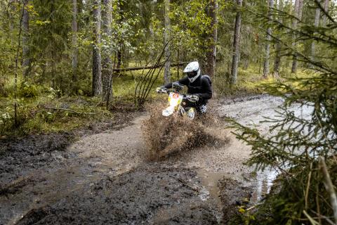 Mootorrattur läbib veega täitunud metsarada – Alakonnu Ralli 2025