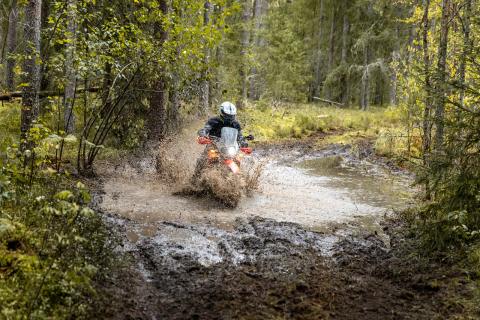 Mootorrattur läbib veega täitunud metsarada – Alakonnu Ralli 2025