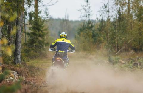 Rattur sõidab eemale mööda tolmust metsateed