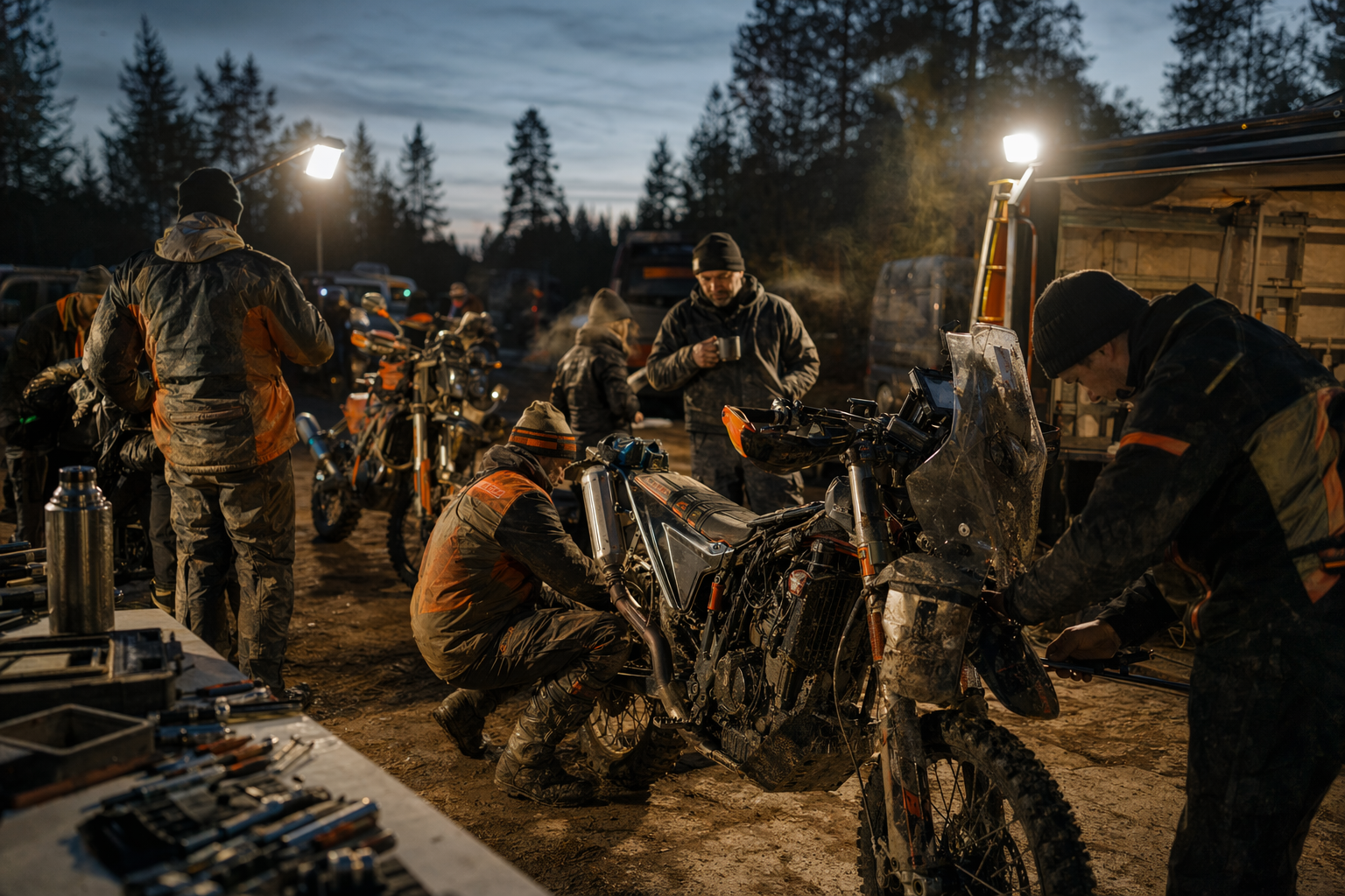 AI-generated service camp night concept image