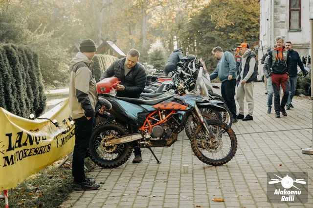 Rally motorcycles and participants at the gathering point – Alakonnu Rally 2026, SS2 · SS3