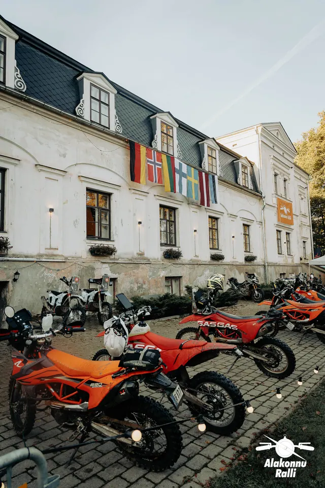 Rally motorcycles and participants at the gathering point – Alakonnu Rally 2026, SS2 · SS3