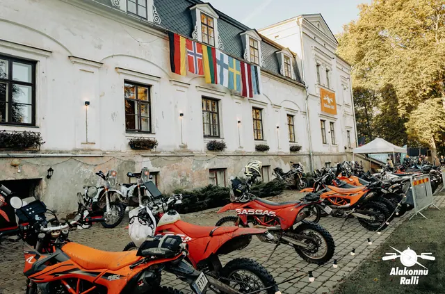 Rally motorcycles and participants at the gathering point – Alakonnu Rally 2026, SS2 · SS3