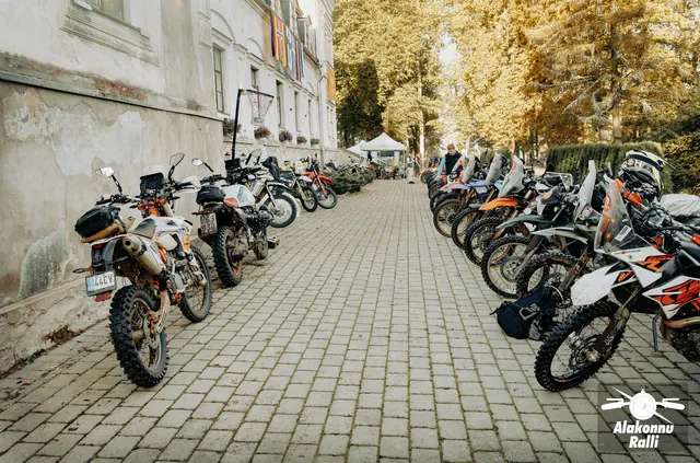 Rally motorcycles and participants at the gathering point – Alakonnu Rally 2026, SS2 · SS3