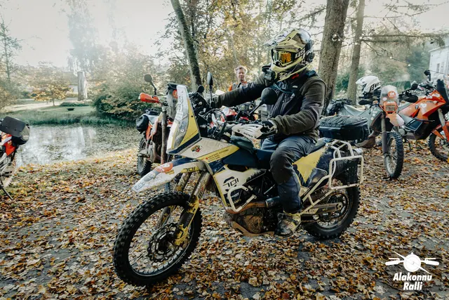 Motorcycle riders and organizers at the gathering point – Alakonnu Rally 2026, SS2 · SS3