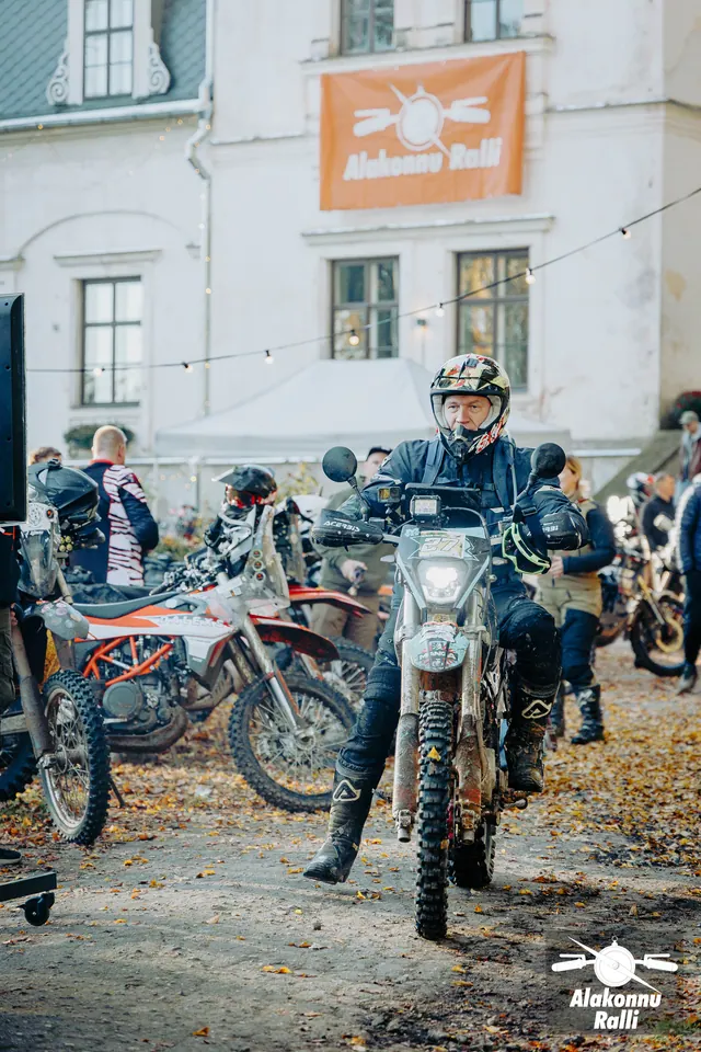 Motorcycle riders and organizers at the gathering point – Alakonnu Rally 2026, SS2 · SS3